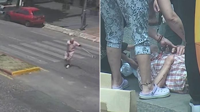 Un hombre de 84 años fue embestido por un colectivo cuando cruzaba la calle: el momento del impacto